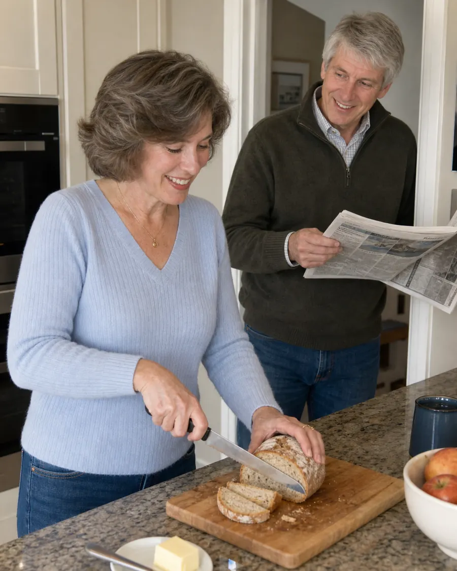 Hetzelfde paar vandaag, in de deur van de keuken